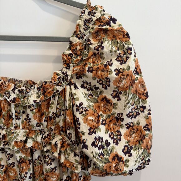 Anthropologie Love The Label Sz M Floral Puff Slv Maxi Dress Earthy Boho Roses - Picture 4 of 16